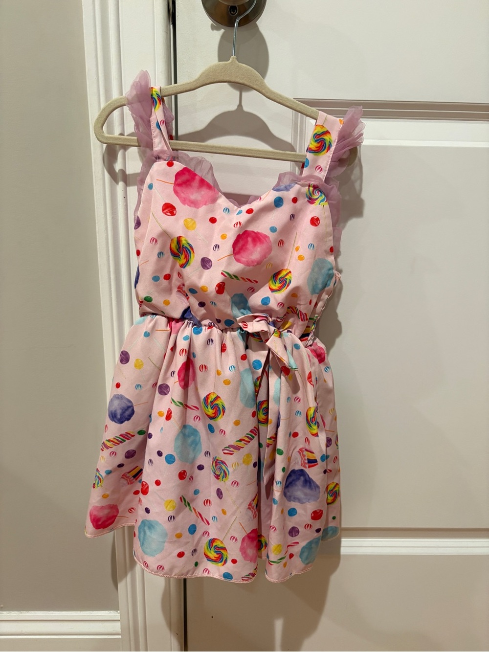 Candy Print Pink Sundress with Tie Waist